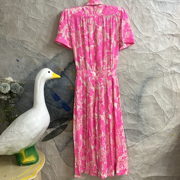 Cutest Vintage Royalsilk Bright Pink Floral Silk Dress 4 - Picture 10 of 16